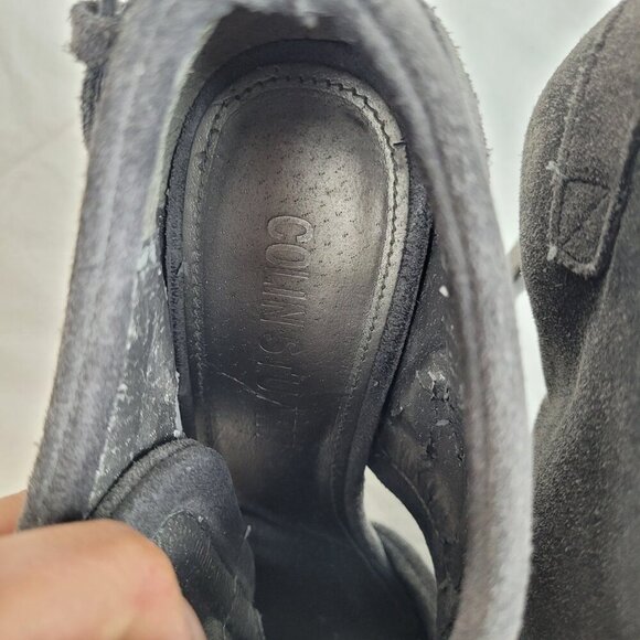 Colin Stuart gray suede booties fringe leather ties tassels stilettos boho 6.5 - Picture 6 of 13